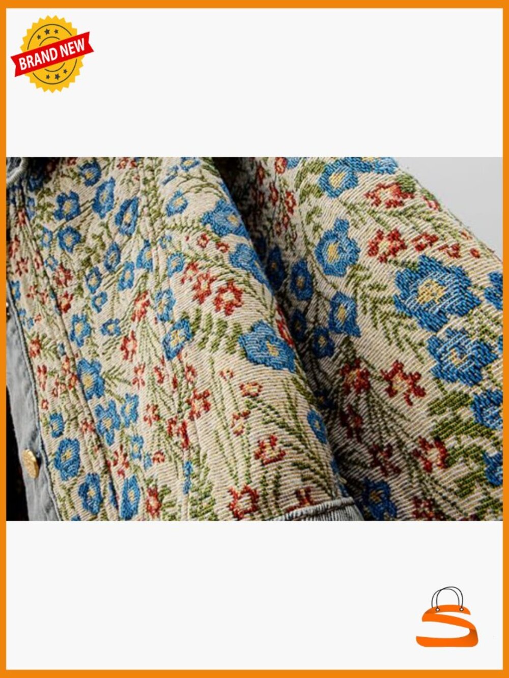 Peter Pan Collar Jacquard Denim Jacket Long Sleeve Button Up - Picture 2 of 6